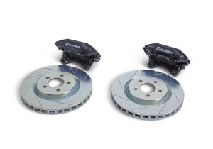Ford Mustang Brake Kit - Front - Ford Racing - Slotted Rotors + Brembo 4-Piston Calipers - Gloss Black - `94-`04
